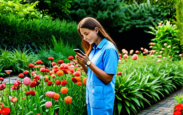 Citizen Scientist with Technology**

"A woman in appropriate attire, using a smartphone with a sensor attached, standing in a lush garden, fully clothed, safe for work, surrounded by flowers and plants, collecting data for a citizen science project, perfect anatomy, natural proportions, professional photography, high quality, appropriate content, modest clothing, family-friendly."

**