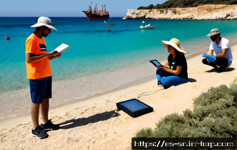 시민과학 프로젝트와 글로벌 이슈 - Photorealistic citizen science project on a Mediterranean beach near Valencia, Spain, diverse Spanis...